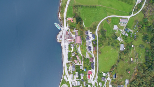 A birds-eye view of a coastline.