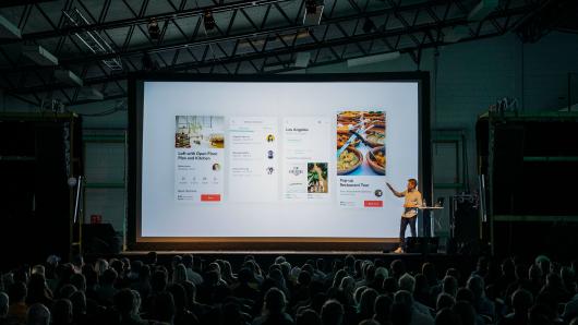 Man giving conference presentation